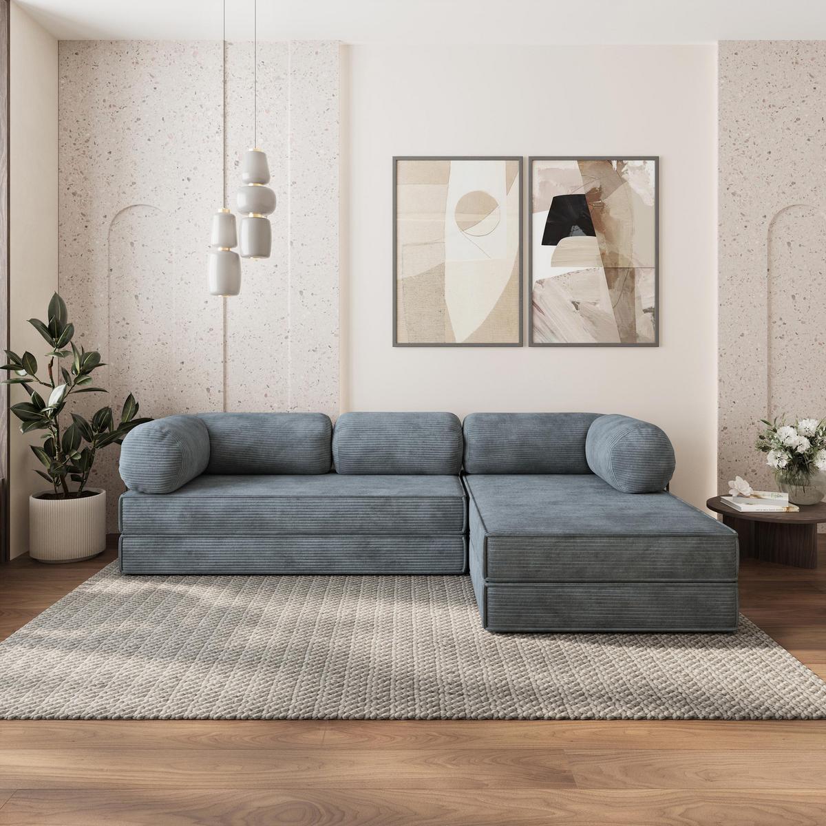 ECKSOFA ETERA modulares Boneless Sofa mit Schlaffunktion Grau Kordstoff - Grau, Textil (270/160cm) - MASSENO