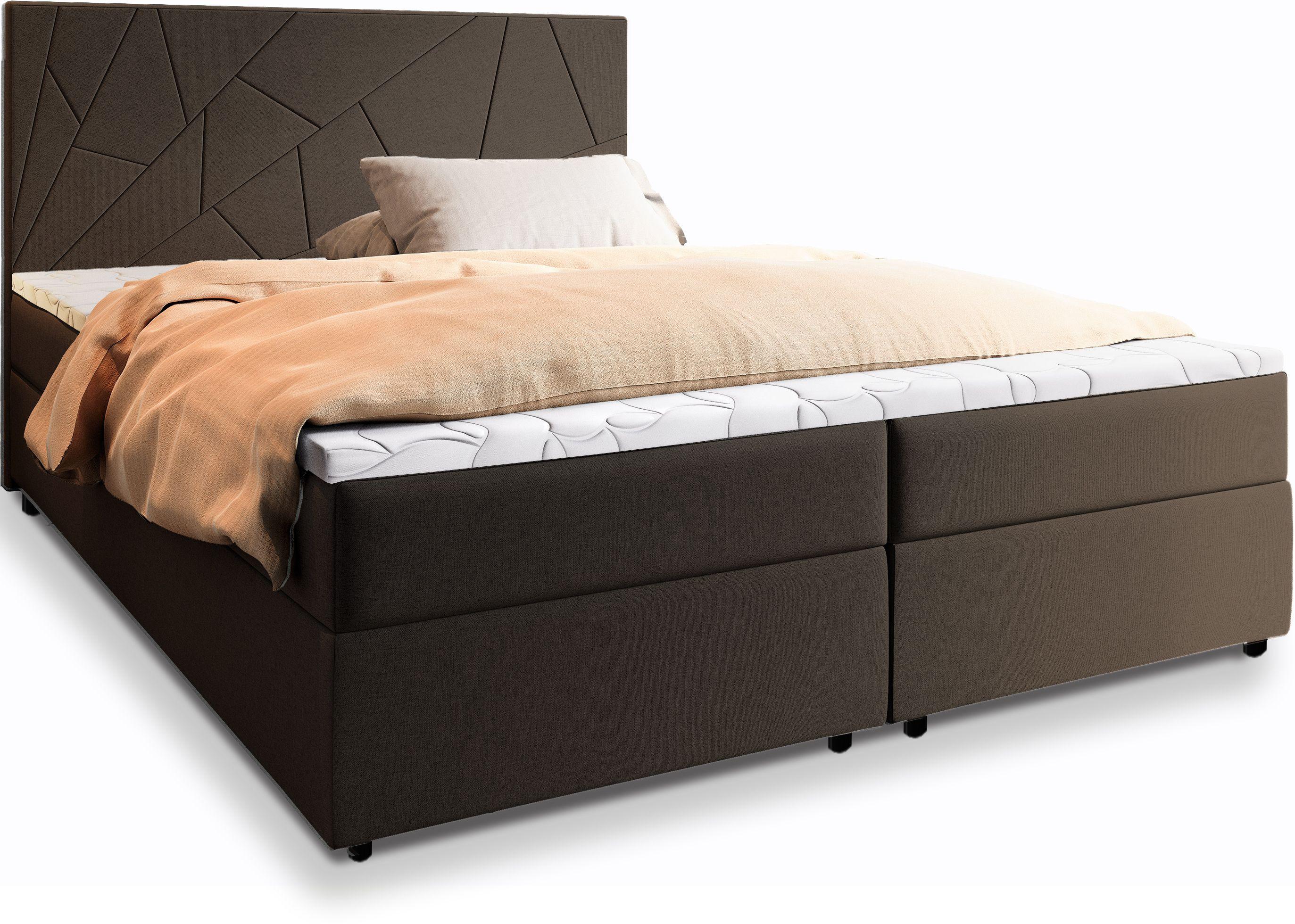 BOXBETT MADO 160x200 cm mit Matratze und Topper - Braun - Braun, Holz (160/200cm) - MASSENO