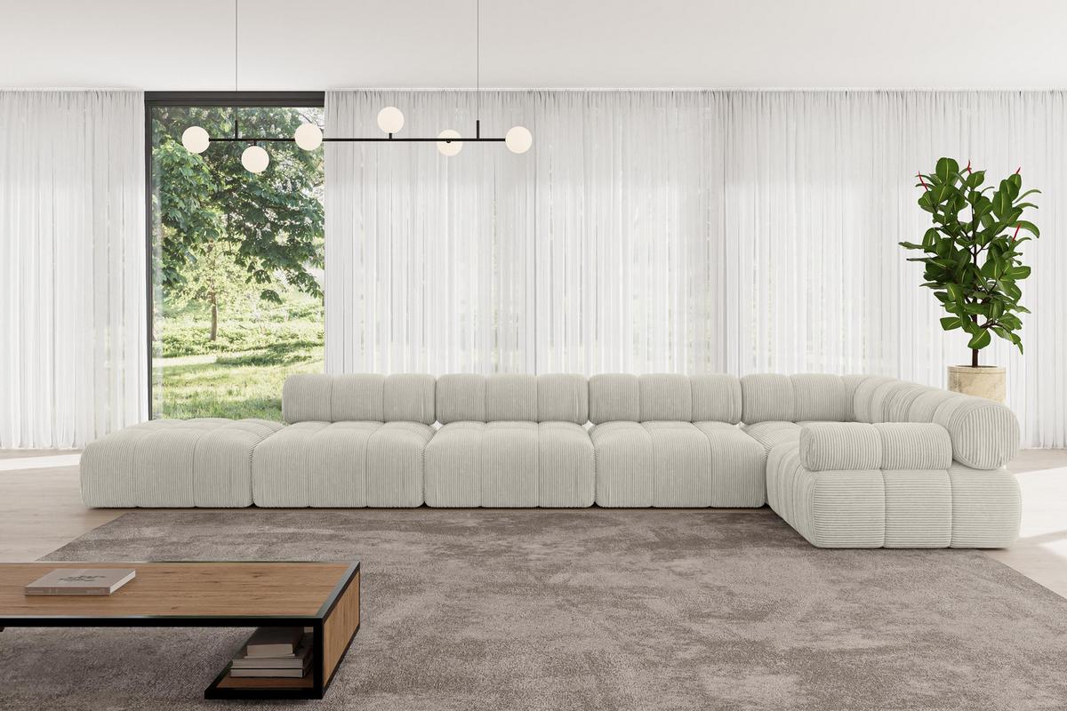ECKSOFA modulares Sofa Felto-L3 - 475x190x70 cm Creme Cord - Hellgrau/Creme, Holzwerkstoff/Textil (475/190cm) - ALTDECOR