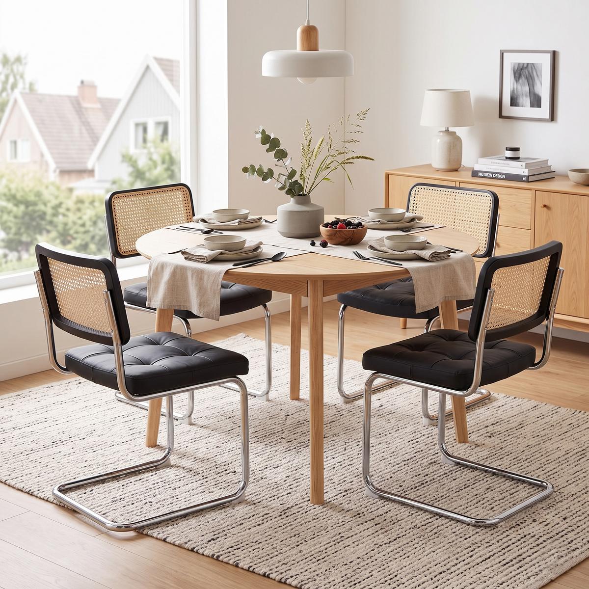 ESSZIMMERSTUHL 2er set kunstleder rattan verchromtes gestell freischwinger - Schwarz, Textil (53/84.6/46.4cm) - Urban Meuble