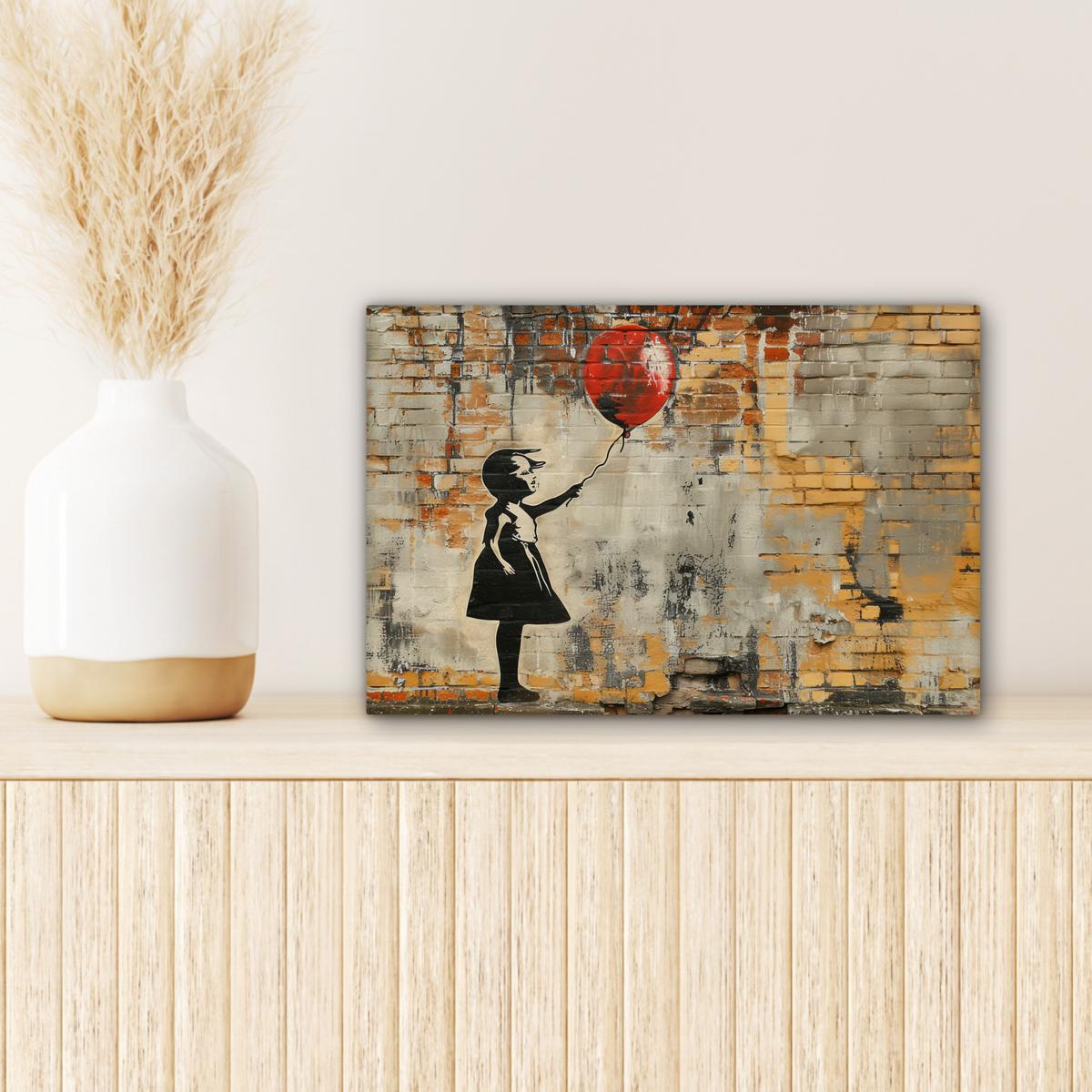 LEINWANDBILD Graffiti - Banksy - Mädchen - Straßenkunst Deko Schlafzimmer 30x20 cm - Sandfarben, Textil (30/20cm) - MuchoWow