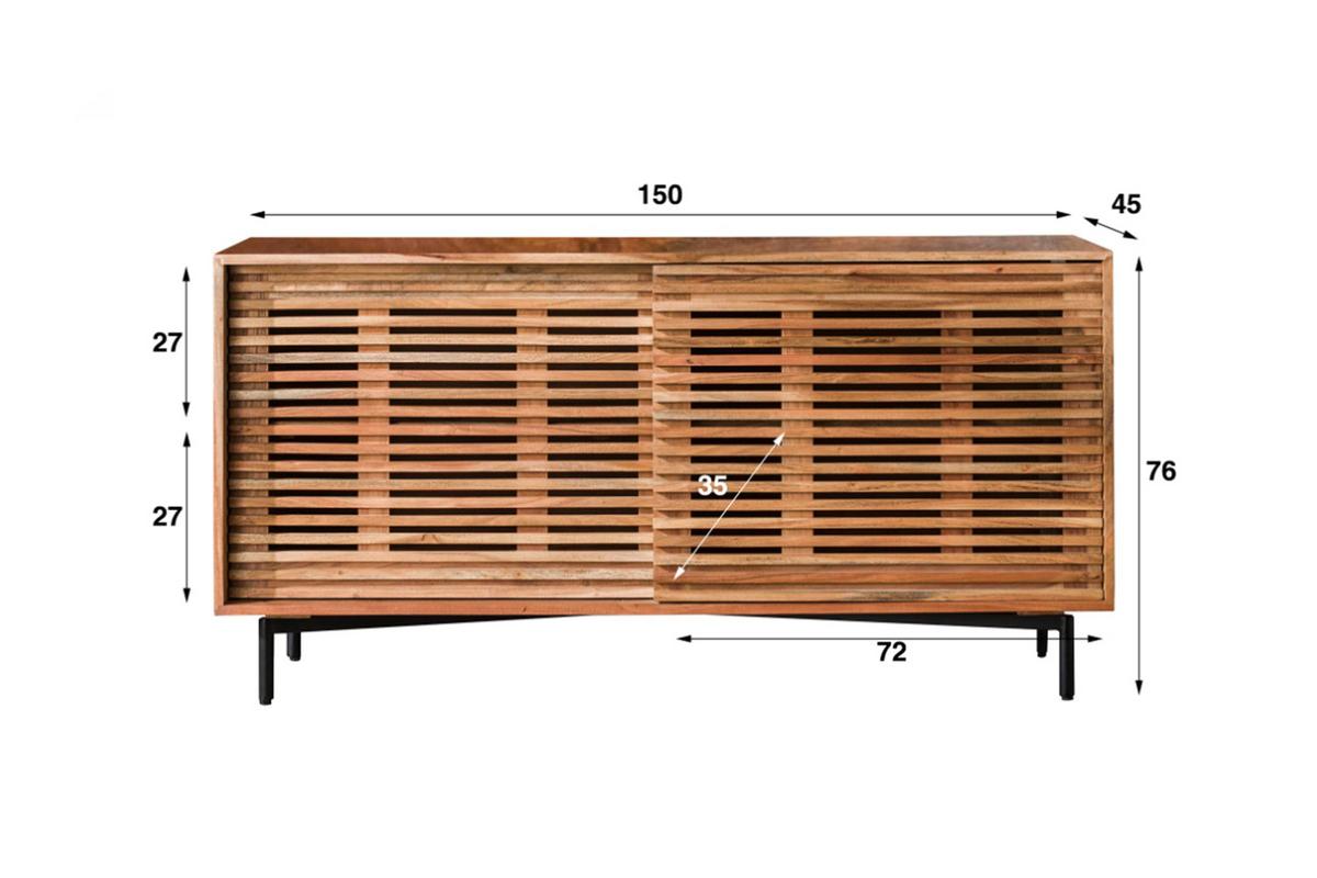 SIDEBOARD ELDA Braun Akazie - Schwarz/Braun, Holz/Metall (150/76/45cm) - KAWOLA