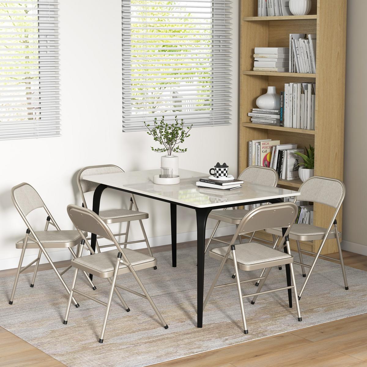 KLAPPSTUHL 6er Set Polyester Stahl Beige - Beige, Textil/Metall (46/78/45cm) - HOMCOM