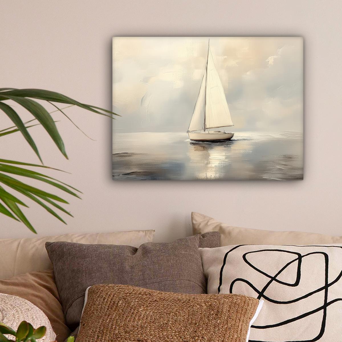LEINWANDBILD Segelschiff - Meer - Bewölkt Wandbild 40x30 cm - Creme, Textil (40/30cm) - MuchoWow