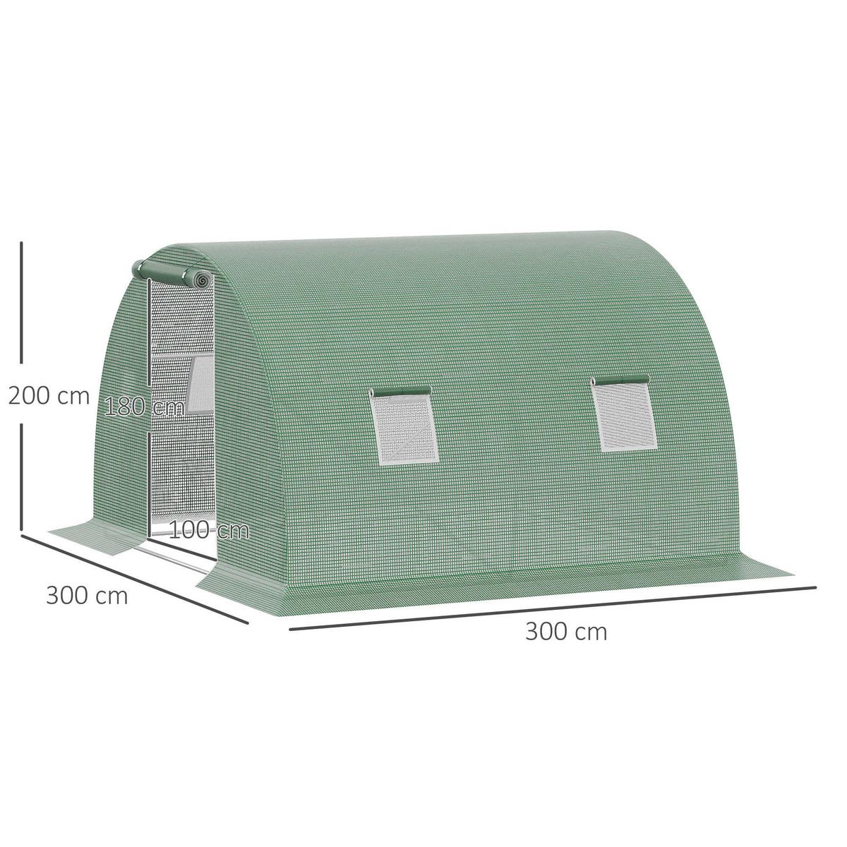 FOLIENGEWÄCHSHAUS mit 4 Fenster, Frostschutz, PE-Kunststoff, Stahl, Dunkelgrün - Grün, Metall (300/200/300cm) - Outsunny