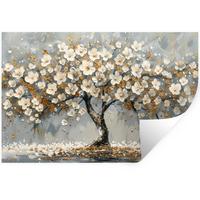 WANDTATTOO Baum - Blumen - Weiß - Natur - Kunst Deko Wohnzimmer 60x40 cm - Weiß, Kunststoff (60/40/0.1cm) - MuchoWow