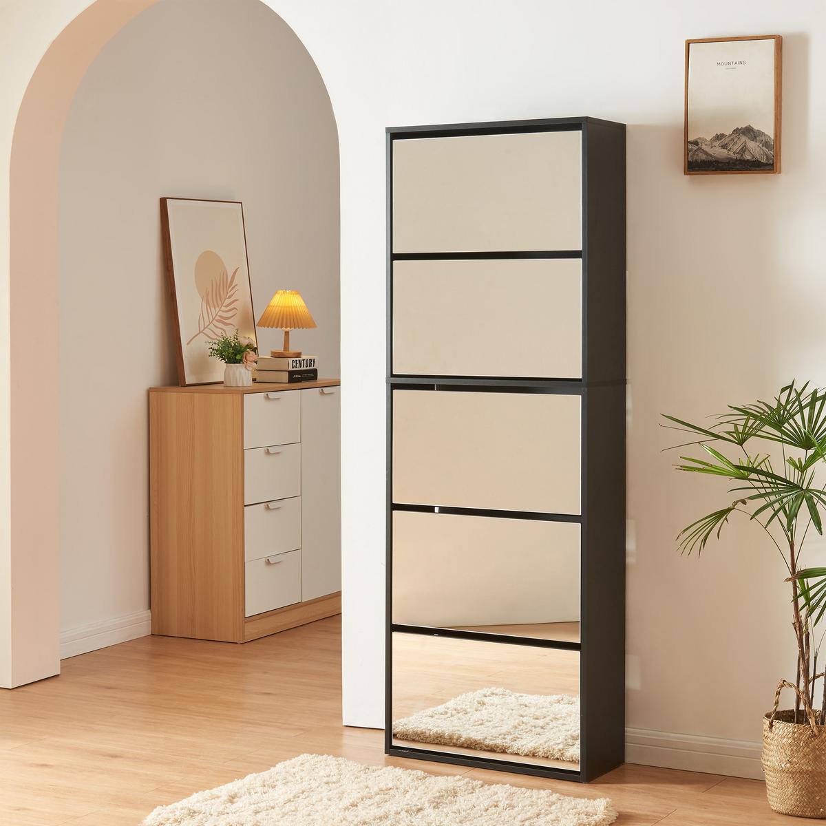 SCHUHKIPPER Lund - Schwarz, Holzwerkstoff (24/169/60cm) - [en.casa]
