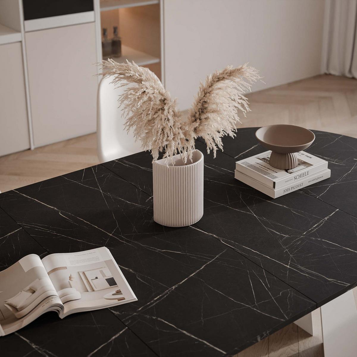 AUSZIEHTISCH FORTE 120/76 cm, Weiß / Grigia Pietra (Steingrau) - Weiß/Grau, Holzwerkstoff/Metall (120/120/76cm) - Idohome