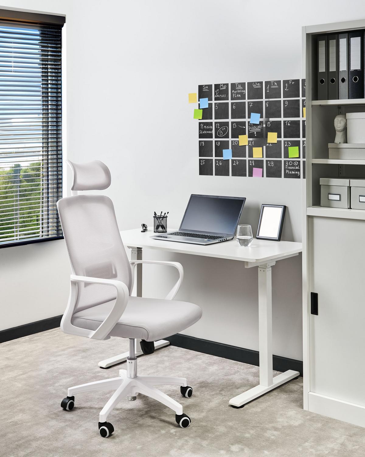 BÜROSTUHL Hellgrau Monarch - Hellgrau/Weiß, Textil (46/110/62cm) - Beliani