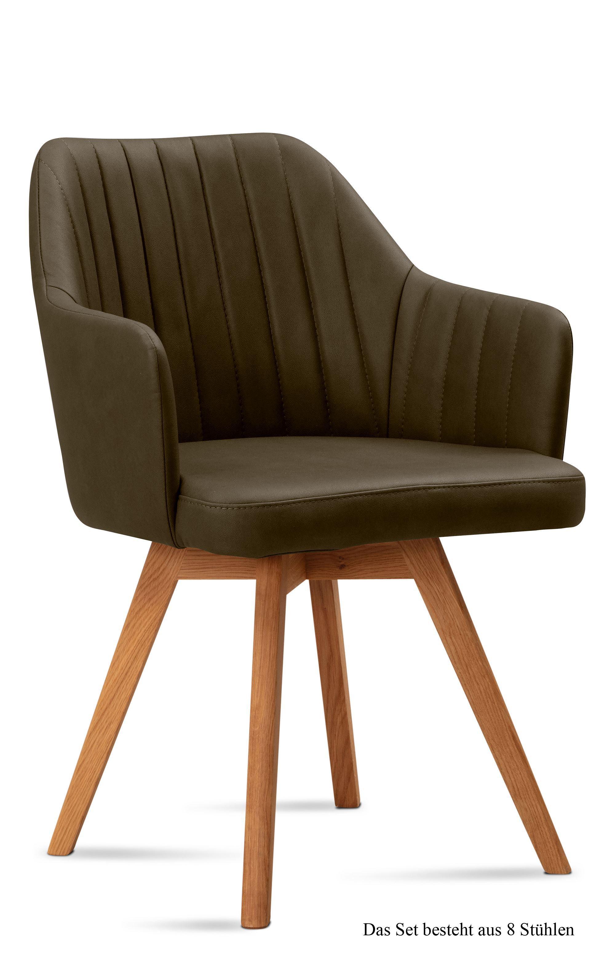 ARMLEHNSTUHL (8er-Set) Domna 58x81x60 Eiche geölt/Khaki - Dunkelgrün/Eichefarben, Kunststoff (60/81/58cm) - 58aufmkessel