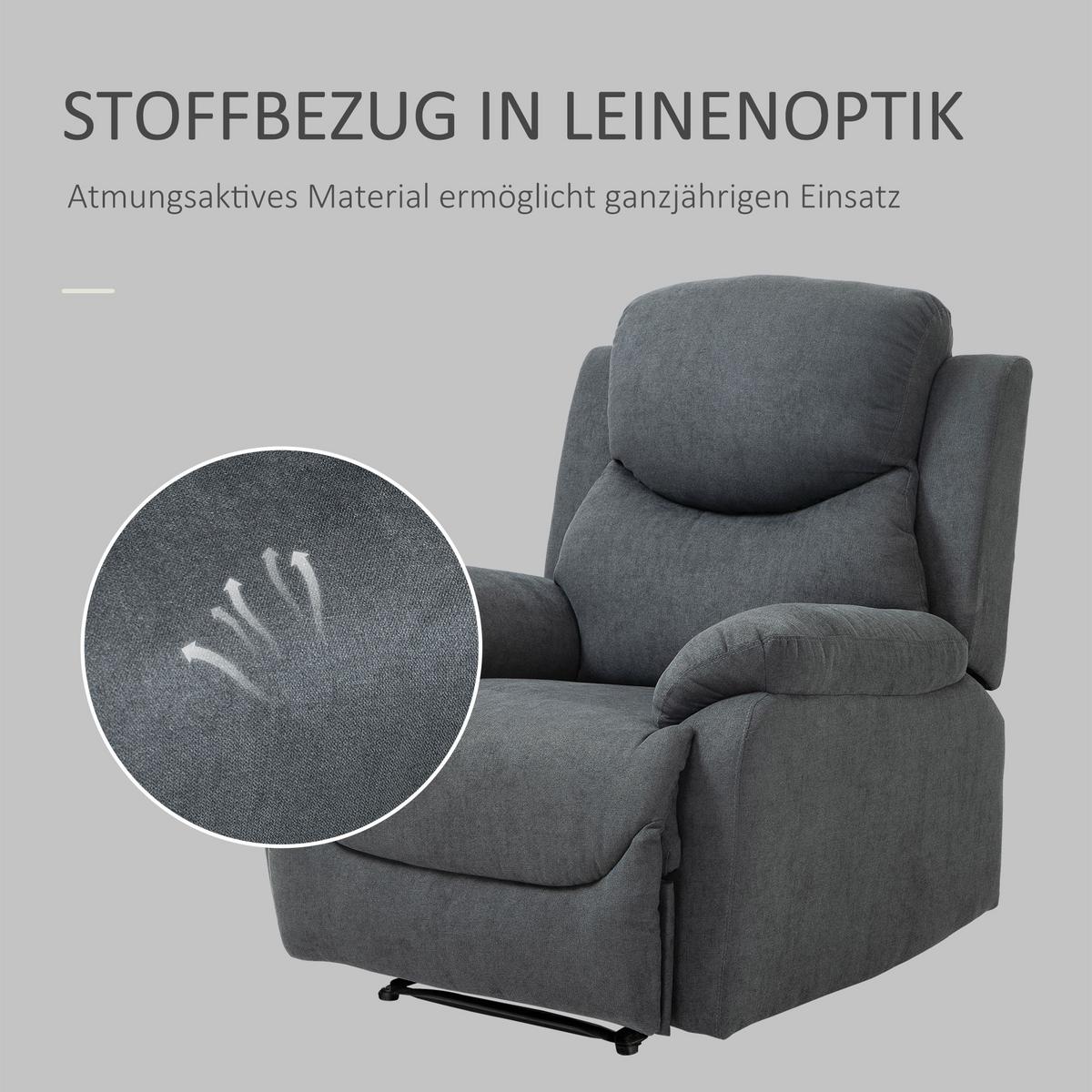 RELAXSESSEL 150° neigbar Einzelsofa Liege Fernsehsessel Leinen Dunkelgrau - Dunkelgrau/Schwarz, Textil/Metall (88/102/93cm) - HOMCOM