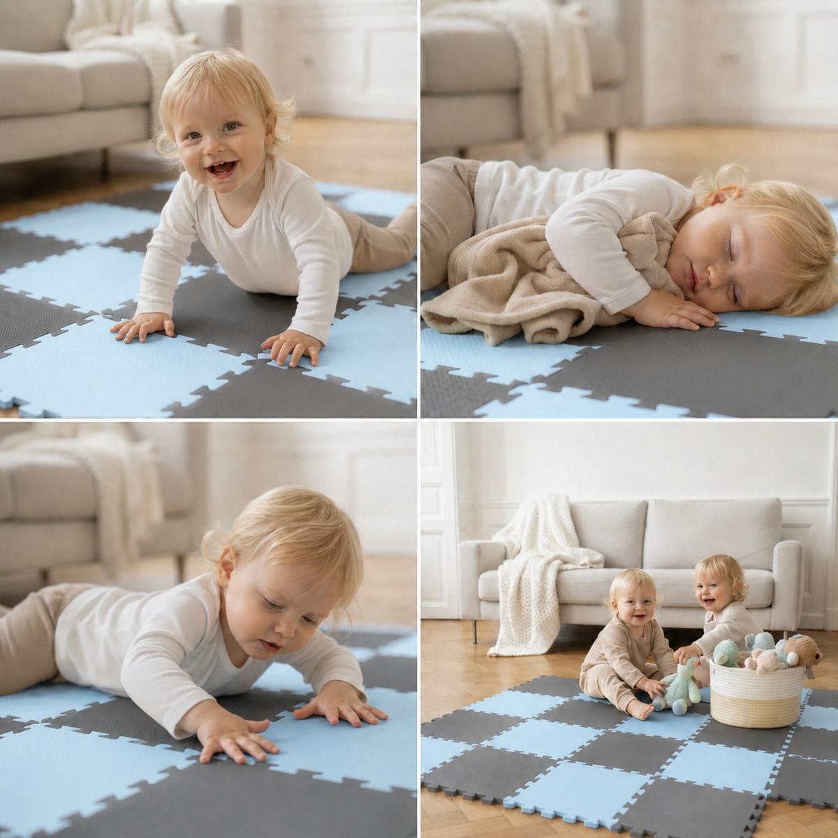 SPIELMATTE ab Null - 180/90/1 cm Puzzlematte Grau - Grau/Hellblau, Kunststoff (30/30cm) - Littletom