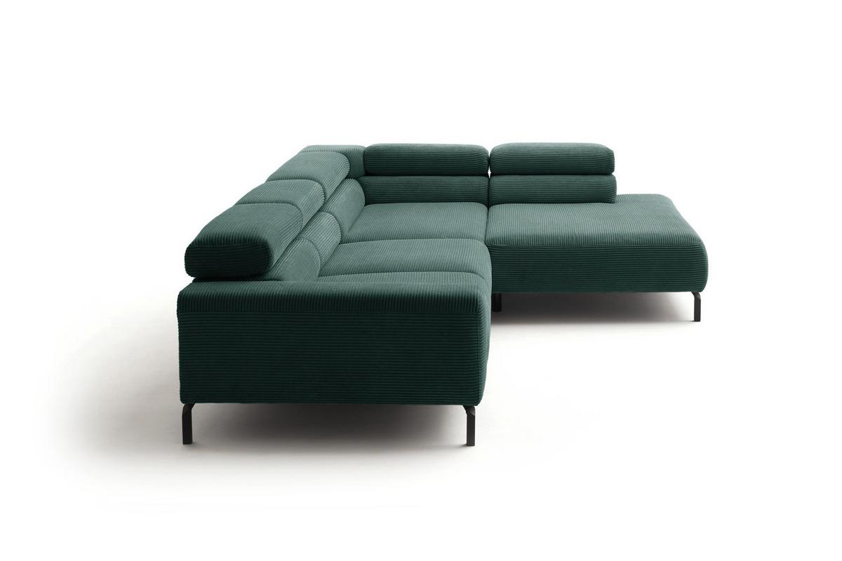 ECKSOFA MIT MOTORISCHEM SITZVORZUG DELIA Smaragdgrün Cord Relaxfunktion - Smaragdgrün/Schwarz, Textil/Metall (312/219cm) - KAWOLA