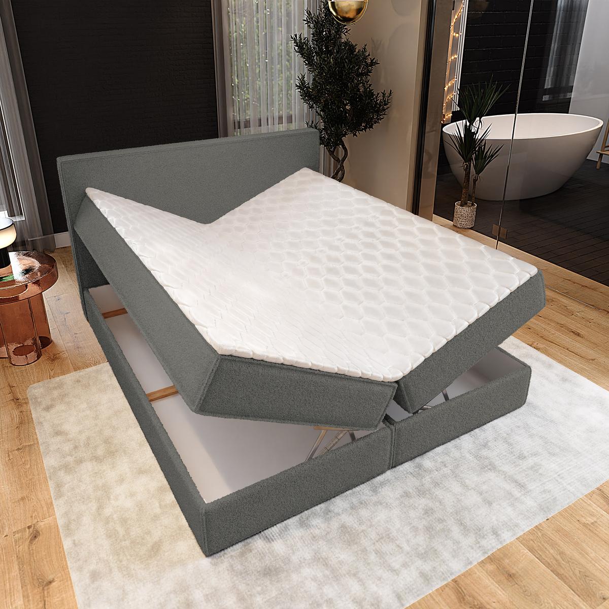 BOXBETT PELLIO 180x200 cm mit Matratze und Topper - Grau - Grau, Holz (180/200cm) - MASSENO