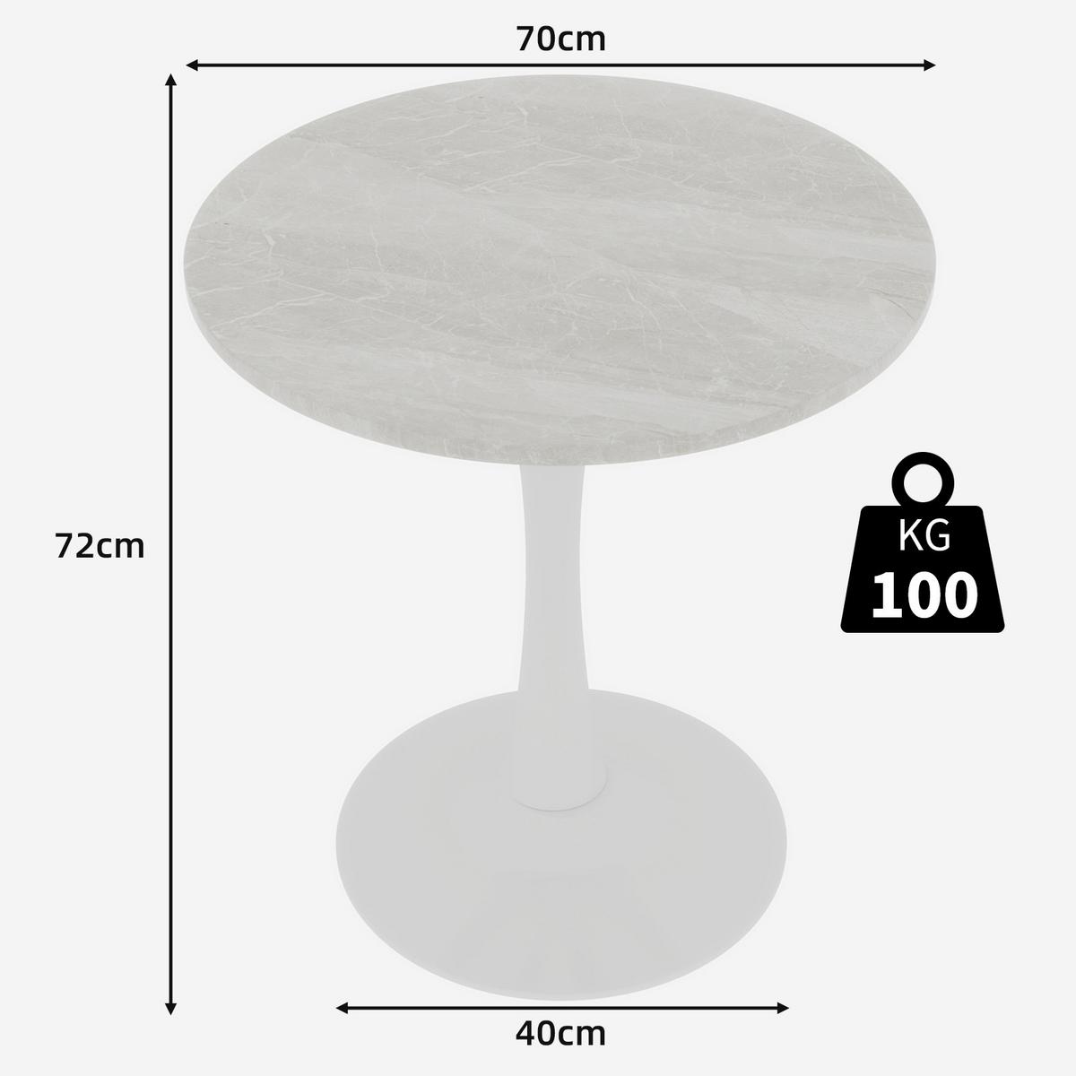 ESSZIMMERTISCH marmor-optik weiß – runder säulentisch für 2-4 personen - Weiß, Holzwerkstoff (70/70/72cm) - Urban Meuble