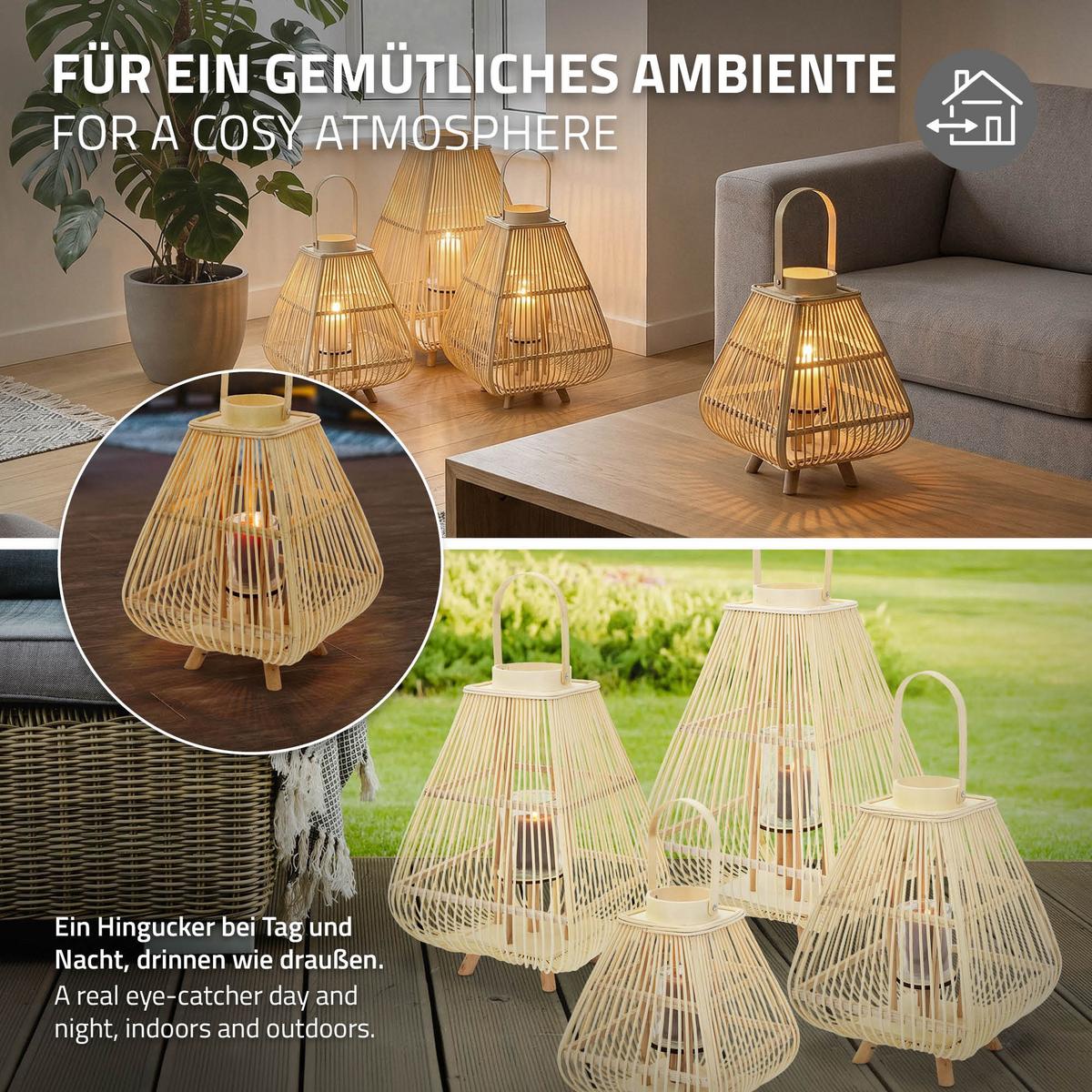 BAMBUS LATERNE H: 55,5 cm Holzfarbe Boho Stil - Naturfarben, Holz (29/55.5/29cm)