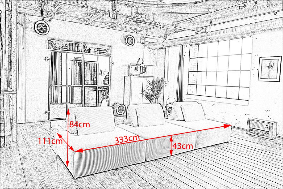 MODULSOFA WIOLO SOFT 3 MODULE 3 KISSEN Hellgrau Cord - Hellgrau/Schwarz, Kunststoff/Textil (333/84/111cm) - KAWOLA