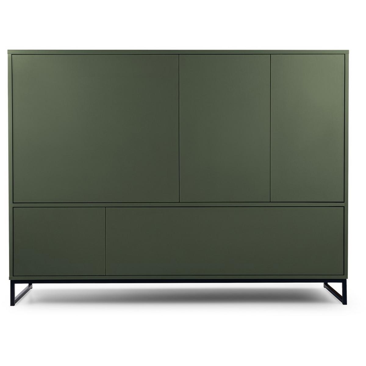 KOMMODE Giana mit 5 Türen, 160 cm, Flaschengrün - Dunkelgrün/Schwarz, Holzwerkstoff (160/120/45cm) - Beautysofa