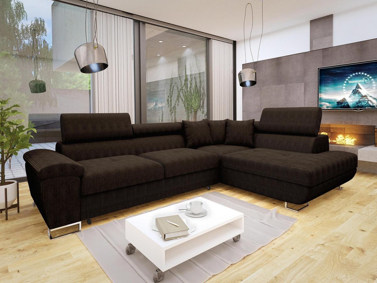 ECKSOFA Cotere Cord, Seite: Rechts - Nussbaumfarben, Holz/Textil (270/202cm) - MIRJAN24