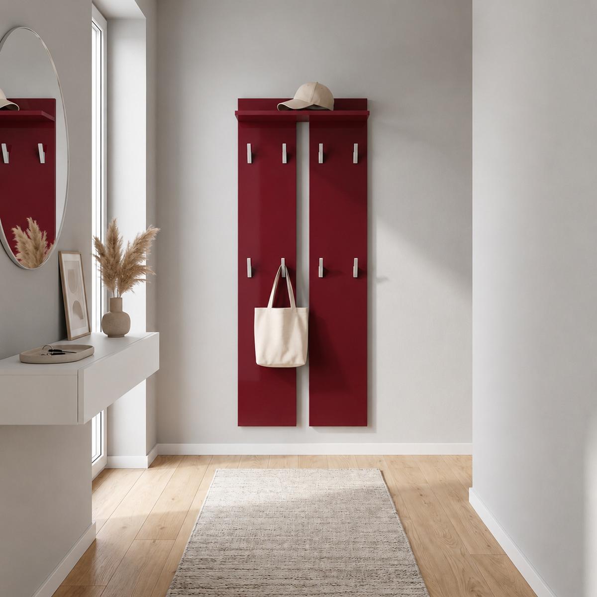 GARDEROBENPANEEL Wandpaneel Bordeaux Hochglanz - Bordeaux, Holzwerkstoff (57/170/20cm) - Vladon