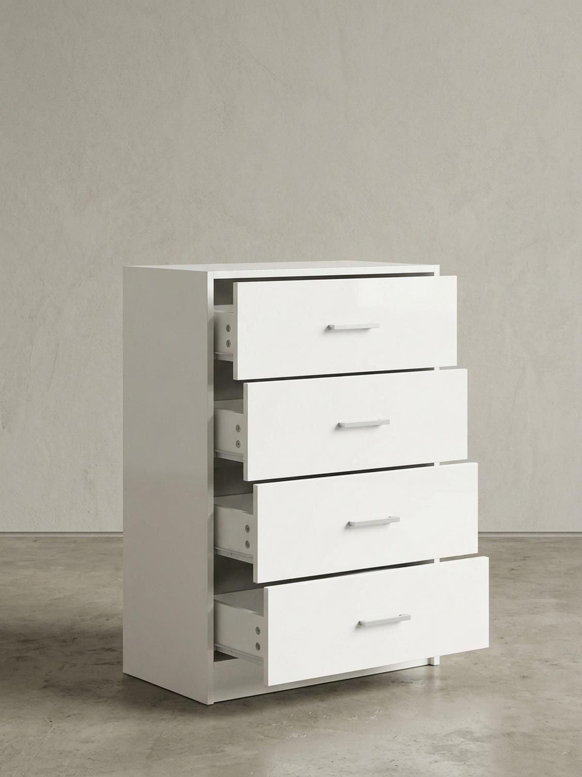 KOMMODE – Hochglanz, 4 Schubladen - Weiß, Holz/Metall (60/90/30cm) - KADIMA DESIGN