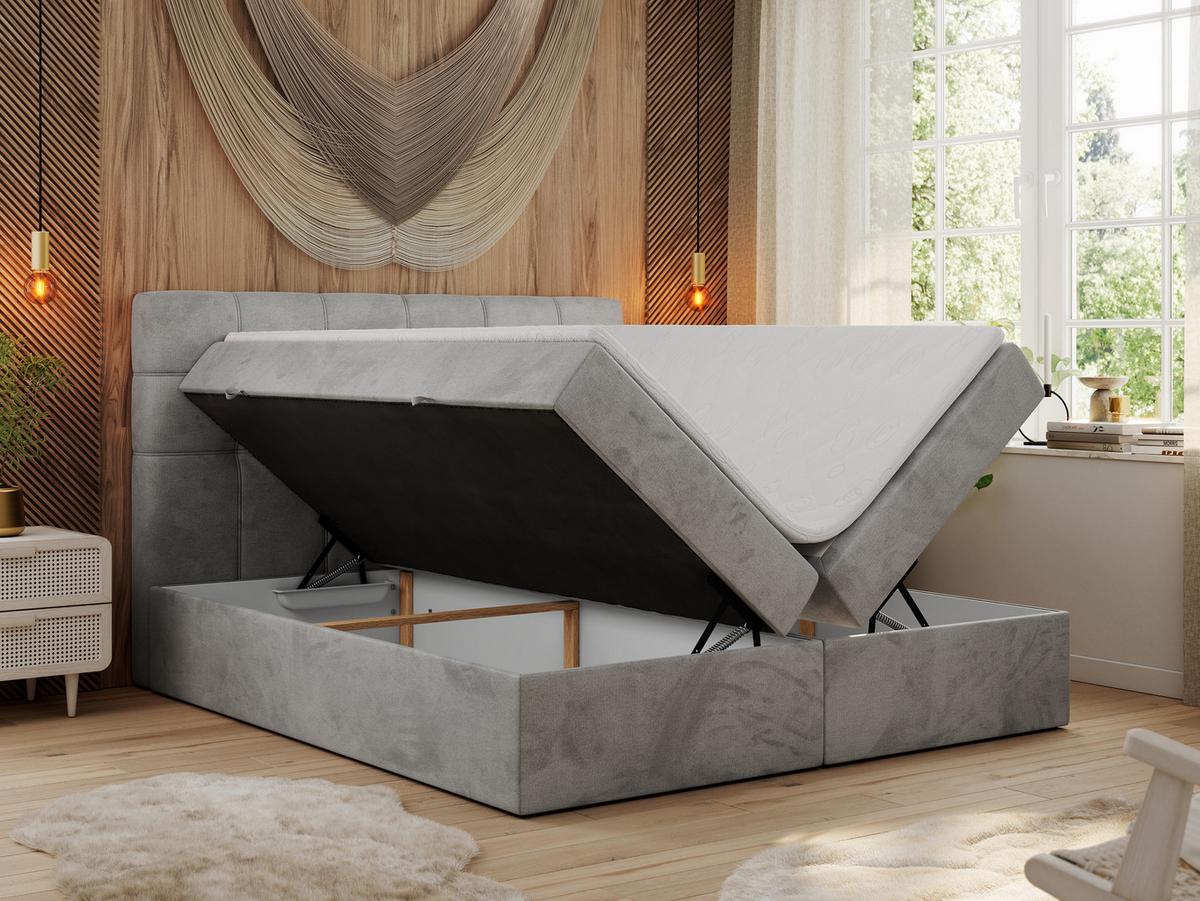 BOXBETT ERNI 160/200 - Hellgrau Velvet - H3 - Hellgrau, Holz/Textil (160/200cm) - MKS