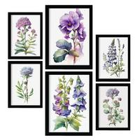 POSTER Set Mit 6 Violett Vollfarbige Blumenmotiven A3 & A4 Rahmenlos - Klar, Papier (29/3cm) - Nacnic