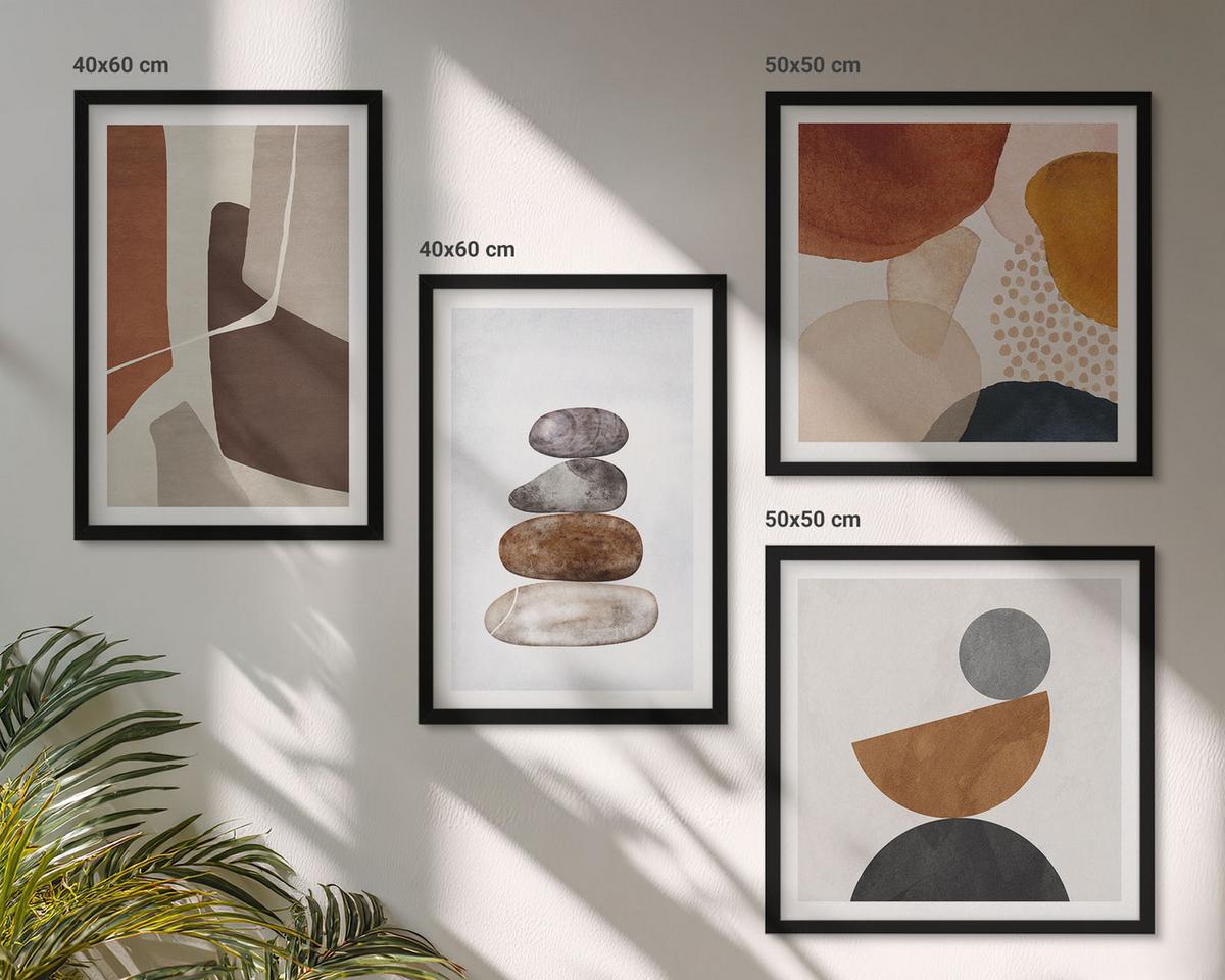 BILDER SET 4er Set - 50x50 cm & 40x60 cm Schwarzer Rahmen - Abstrakte Malerei Dekorationen - Schwarz, Kunststoff (50/50cm) - TULUP