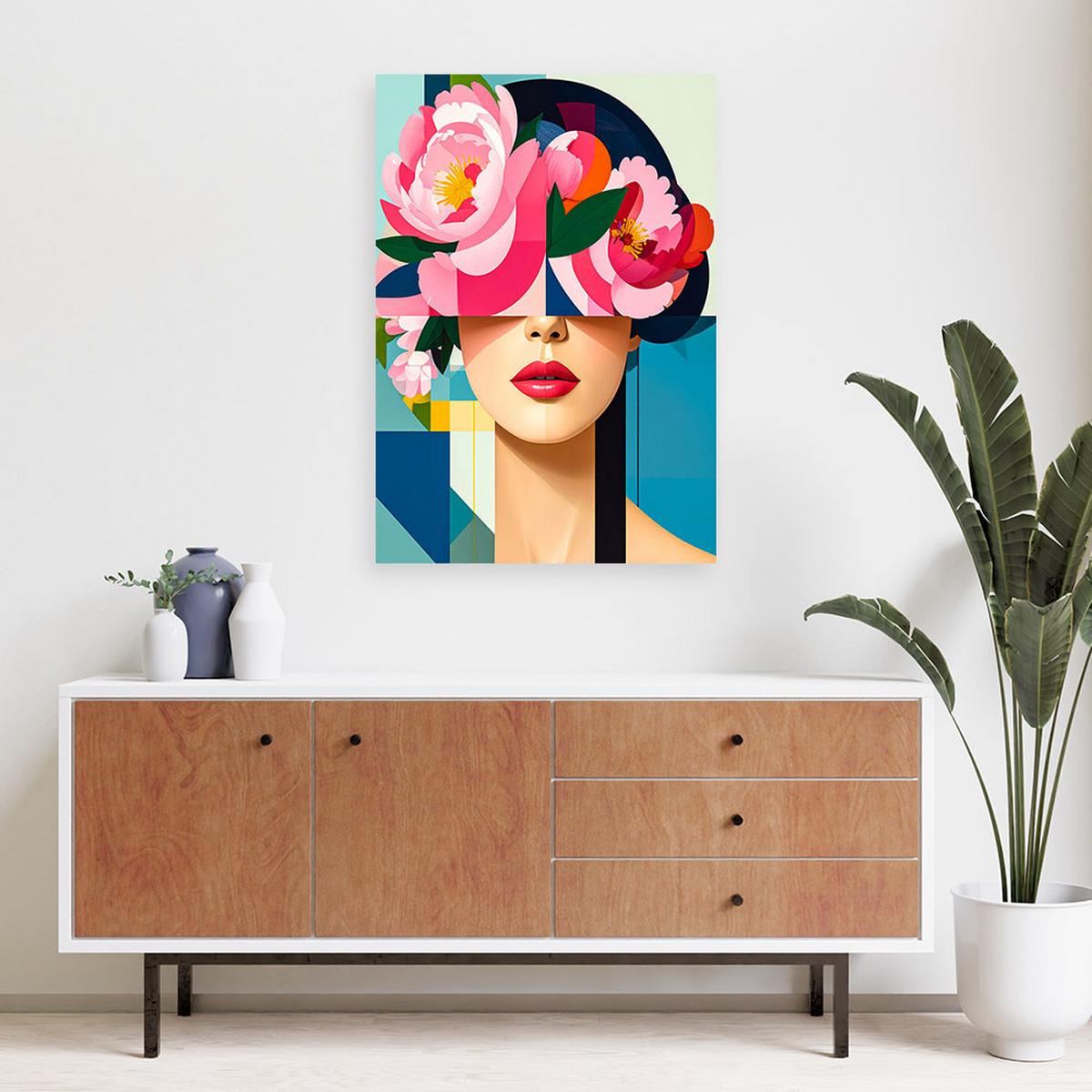 LEINWANDBILD Blumen Frau inspiriert vom Bauhaus 70x100cm - Multicolor, Textil (70/100cm) - Feeby