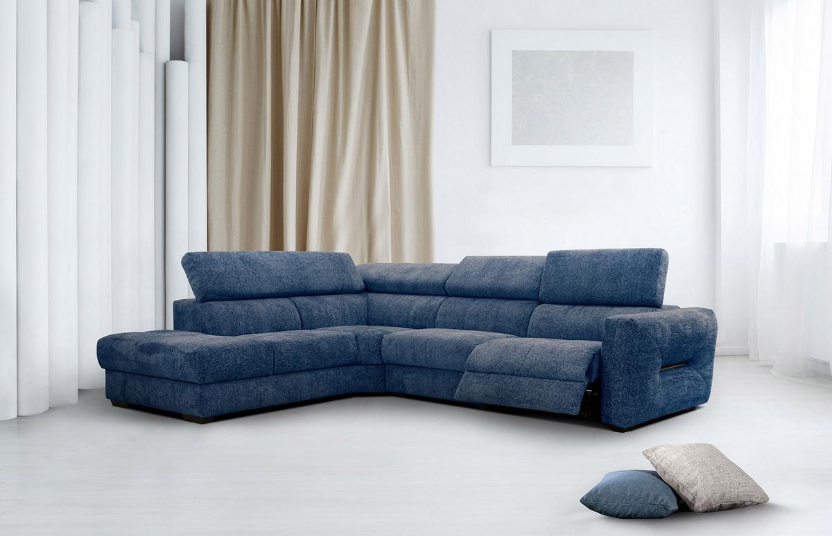 ECKSOFA CALVERA 5-Sitzer mit 1 Relaxfunktion, dunkelblau - Dunkelblau, Holzwerkstoff/Textil (239/298cm) - Wozimo