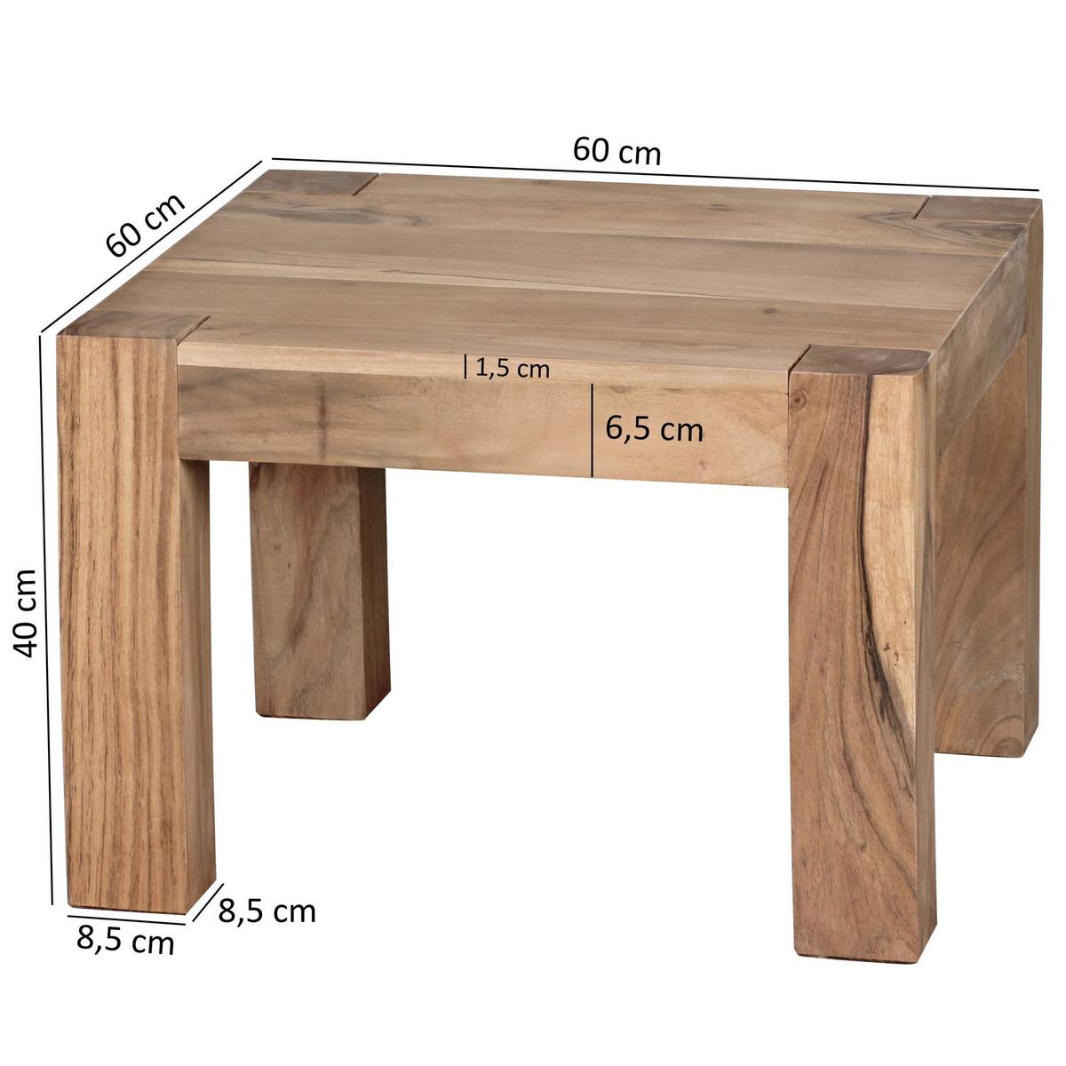 COUCHTISCH MUMBAI aus Massivholz im Landhaus-Stil mit natürlichem Design, Akazie 60x60x40 cm - Akaziefarben, Holz (60/60/40cm) - KADIMA DESIGN