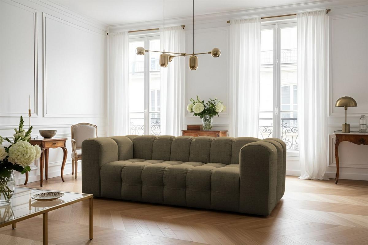 SOFASET Solvie 2-3 In Moly - Grün, Holzwerkstoff/Textil (230/75/106cm) - Fun Möbel