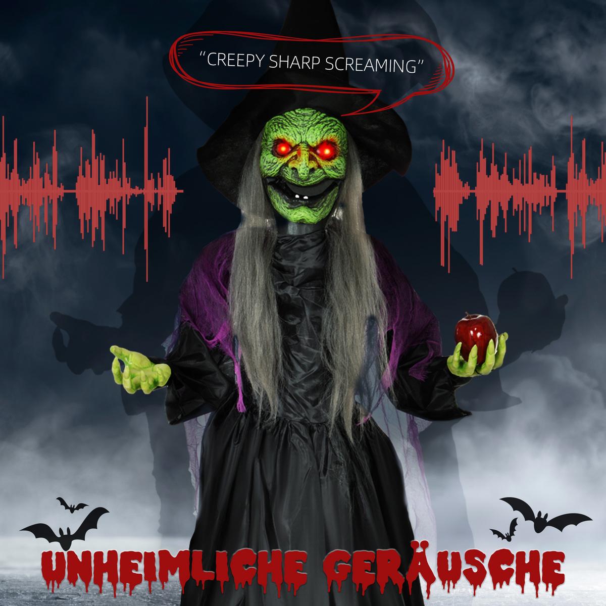 180CM Halloween Dekoration Halloween-Hexe mit LED-Lichter, Soundfunktion - Schwarz, Kunststoff (18/180/70cm) - HOMCOM