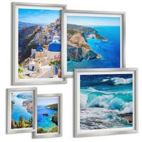 BILDER SET 5er Set - 50x50 cm & 20x30 cm & 40x60 cm Silberner Rahmen - Griechische Ansichten von Santorin Oia - Silberfarben, Kunststoff (40/60cm) - TULUP