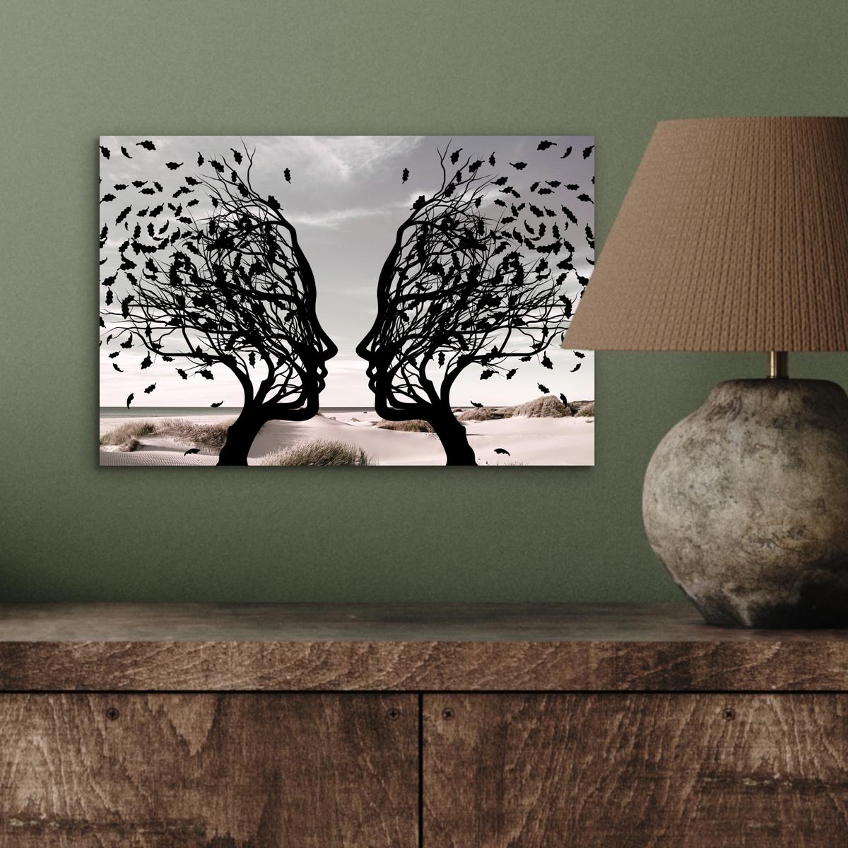 METALLBILD Strand - Meer - Menschen - Baum - Moderne Kunst 30x20 cm - Hellgrau, Metall (30/20cm) - MuchoWow