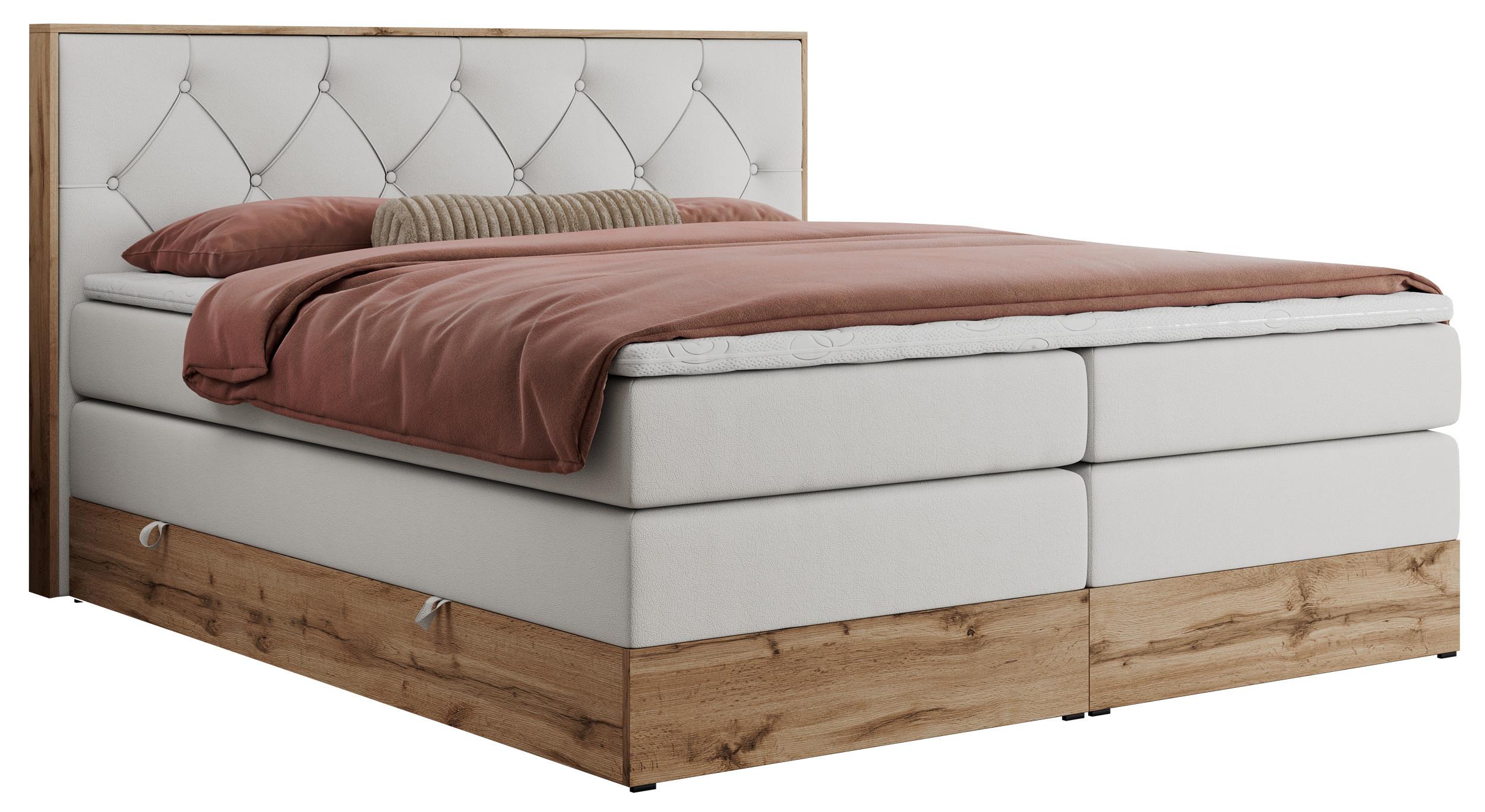 BOXSPRINGBETT VENETO KING 160/200 Weiß Kunstleder - H4 - Weiß, Holz/Textil (160/200cm) - MKS