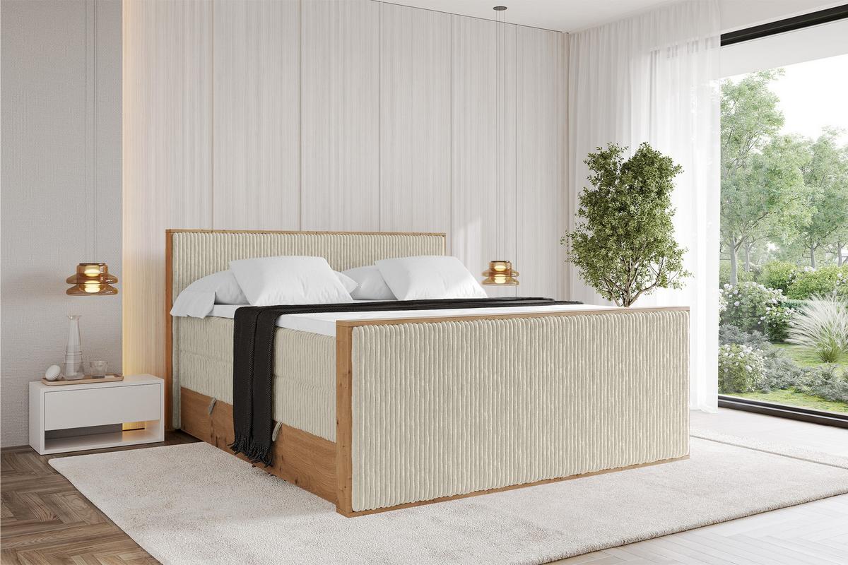 BOXSPRINGBETT LOLLI9 -Z-KING 120x200 - H3/H4 Creme - Beige, Holzwerkstoff (120/200cm) - ALTDECOR