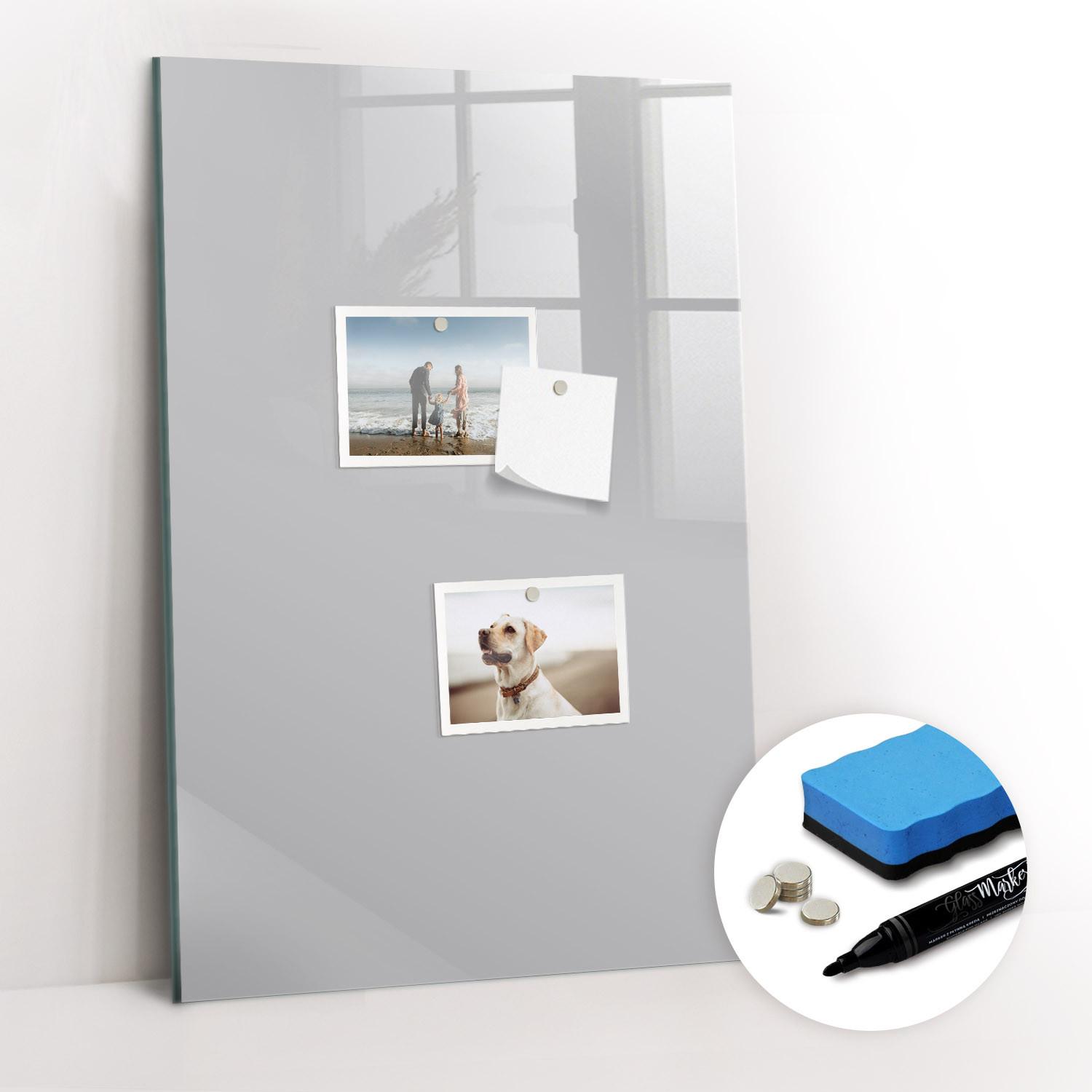 MAGNETTAFEL 40x60 Hellgrau schwarzer Marker - Hellgrau, Glas (40/0.4/60cm) - TULUP
