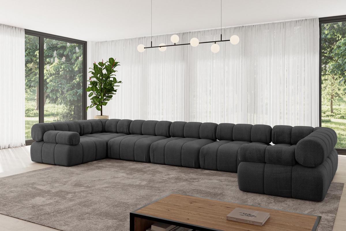 WOHNLANDSCHAFT modulares Sofa Birno-U3 - 475x190x70 cm Schwarz Velours - Schwarz, Holzwerkstoff/Textil (475/70/190cm) - ALTDECOR