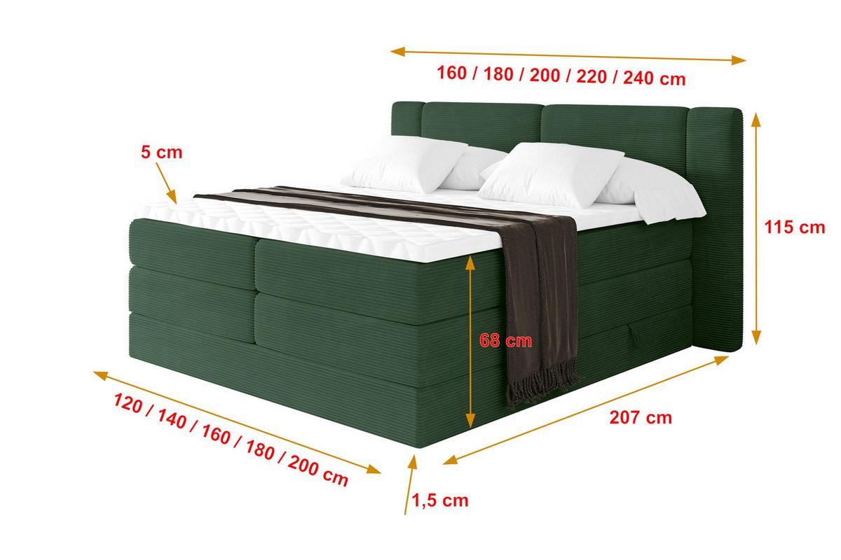 BOXSPRINGBETT mit Matratze H3/H4 - EVON KING - 180x200 cm Grün - Grün, Holzwerkstoff (180/200cm) - ALTDECOR