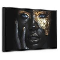 LEINWAND Bilder mit Rahmen - Frau - Gold - Porträt - Schwarz-Weiß - Luxus - 60x40 - Hellblau, Textil (60/40cm) - MuchoWow