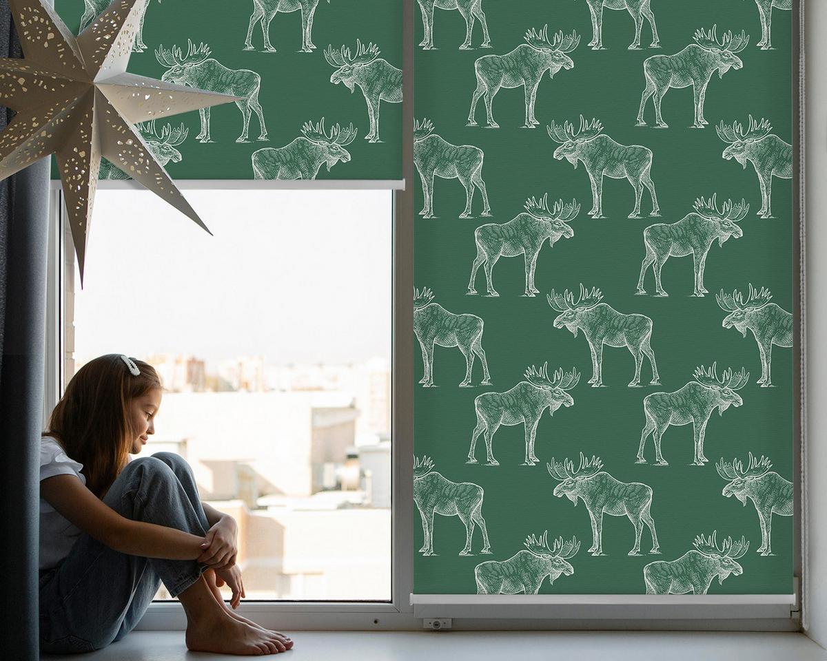 INNENROLLO - Fensterrollo - Rollo - 100x100 cm - Grüner Elch - Grün, Kunststoff (100/100/0.5cm) - TULUP