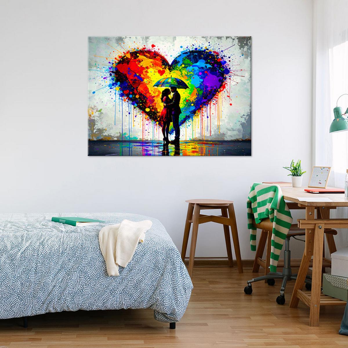 LEINWANDBILD Paar Liebe Herz Abstrakt Straßenkunst 100x70cm - Multicolor, Textil (100/70cm) - Feeby