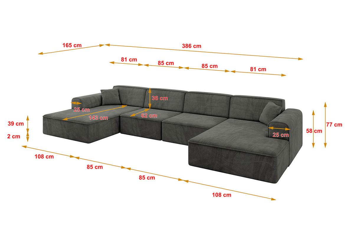 WOHNLANDSCHAFT IREA-U2-v3 - 386x165x77 cm Ecru - Anthrazit, Holzwerkstoff/Textil (386/77/165cm) - ALTDECOR