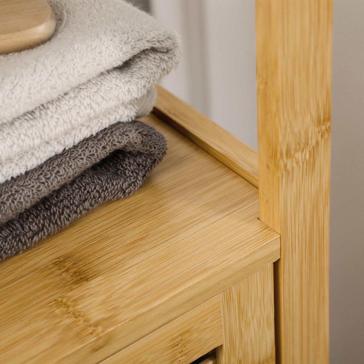 BADEZIMMERSCHRANK höhevestellbar, ca. 33 x 30 x 120 cm Naturholz - Naturfarben, Naturmaterialien (29.9/120/32.9cm) - Kleankin