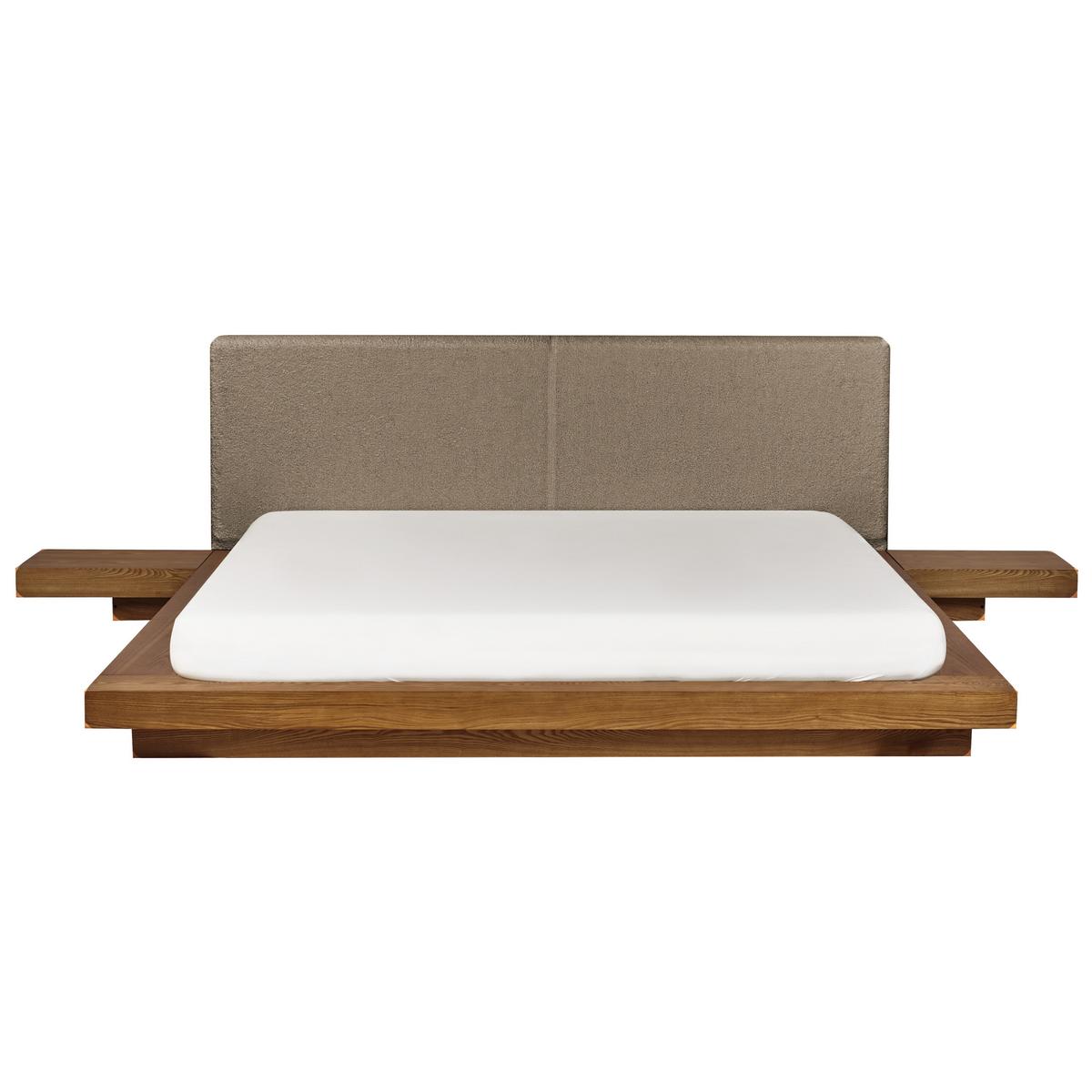 BETT mit LED 180/200 cm MDF-Platte Hellbraun Zen - Hellbraun, Holz (180/200cm) - Beliani