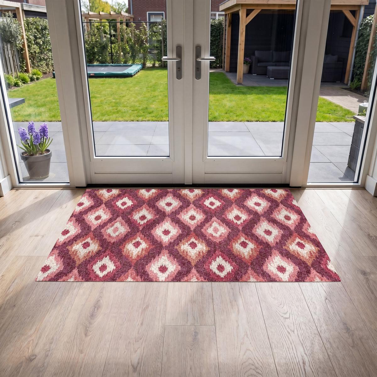 FUSSMATTE Diamantformen - Rosa - Muster - Textur Flurteppich 150x90 cm - Beere, Kunststoff (150/0.4cm) - MuchoWow