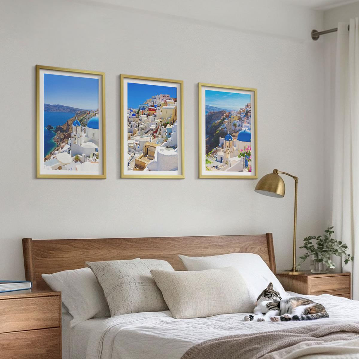 BILDER SET 3er Set - 40x60 cm Goldrahmen - Landschaftsarchitektur Oia Santorini - Goldfarben, Kunststoff (40/60cm) - TULUP