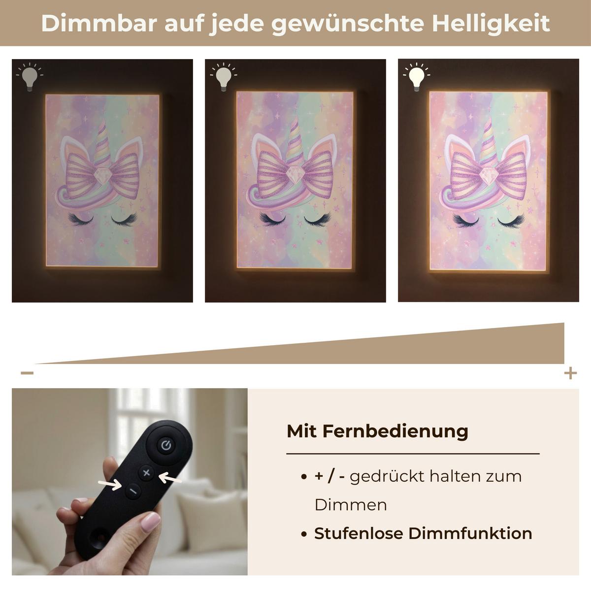 NACHTTISCHLAMPE MIT AKKU Einhorn - Glitzer - Regenbogen - Pastell 60x90 cm - Hellrosa, Holzwerkstoff (8/60/90cm) - OnlyWow