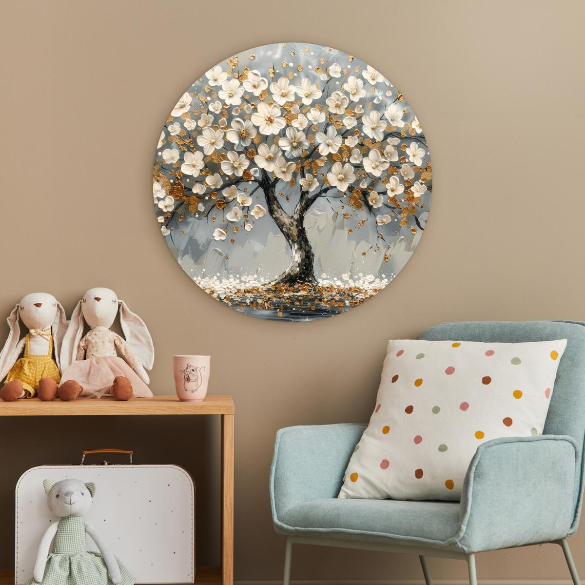 WANDBILD Baum - Gold - Blumen - Abstrakt - Kunst Wanddeko Schlafzimmer 60x60 cm - Goldfarben, Kunststoff (60/60cm) - MuchoWow